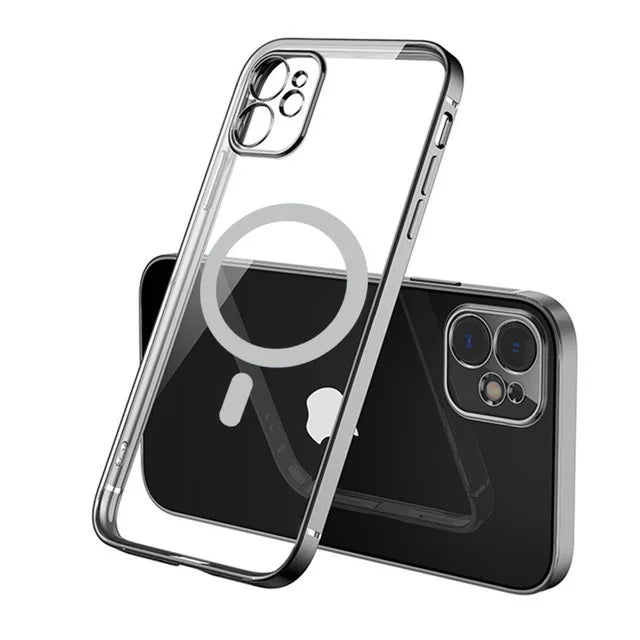 Luxury Plating Silicone Magnet Case For iPhone 14 13 12 11 Pro Max 12 13Mini Wireless Charger Magsafing Electroplate Soft Covers