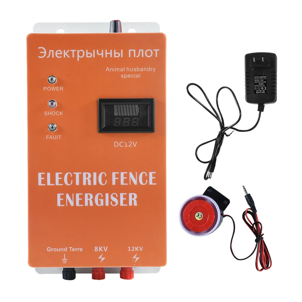 5/10/20/30/40KM Electric Fence Energizer with 5pcs Insulator High-voltage Pulse Output Controller Farm Fence Shepherd Alert Tool