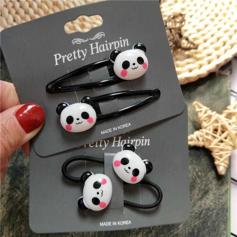 2PCS New Cute Cartoon Panda BB Clips Kids Hairpins Children Headwear Baby Clips Headdress Elastic Hair Bands Girls Accessories