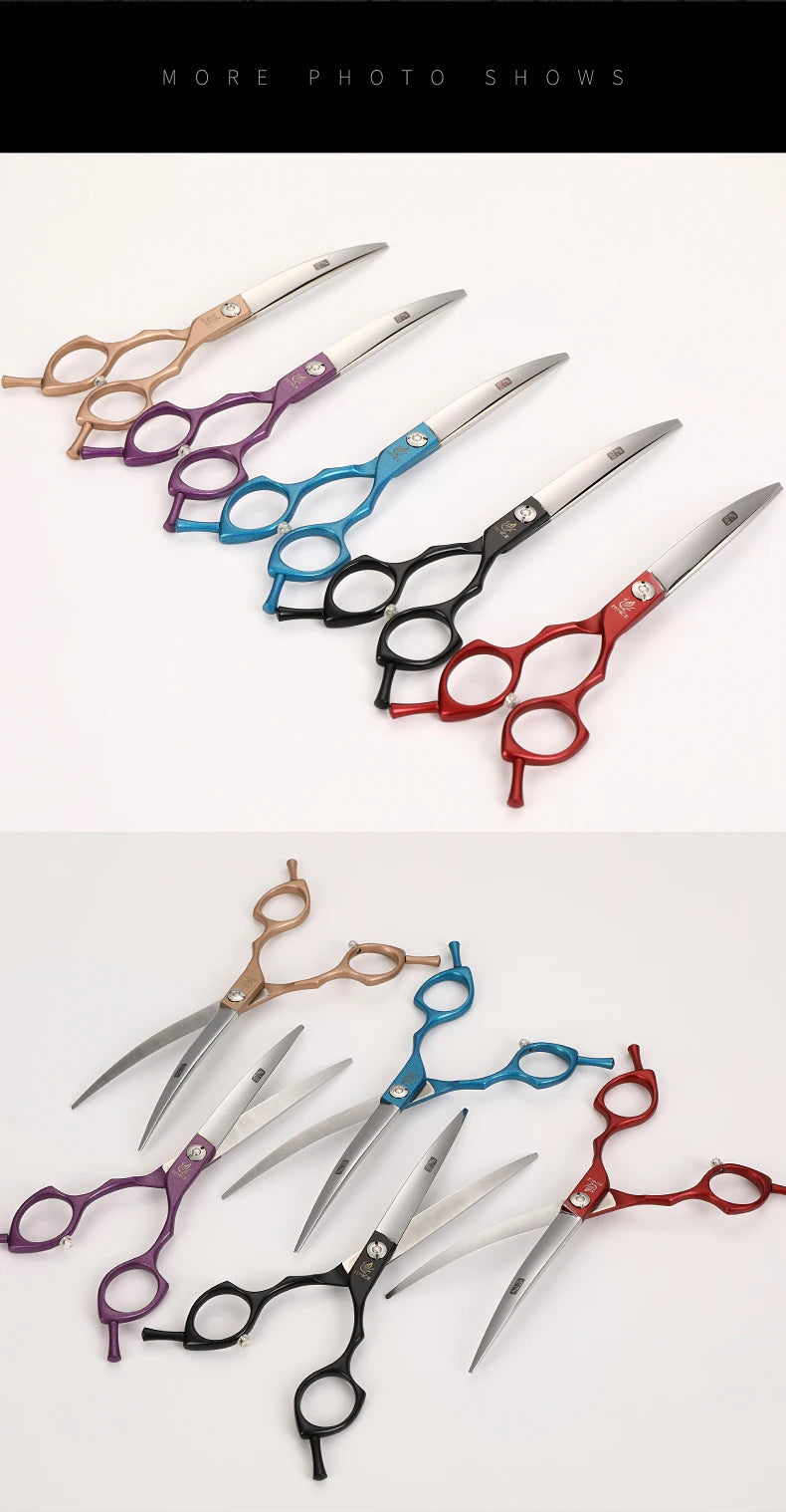 Fenice Professional symetrical handle colorful 6.5 inch pet dog curved animal grooming scissors