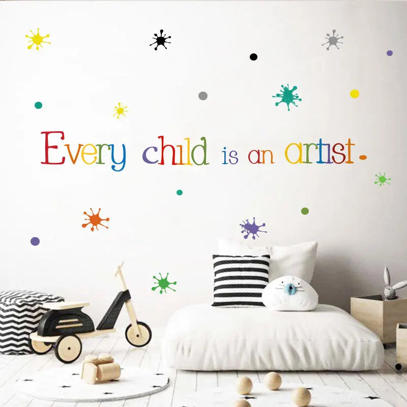 Every Child Is An Artist Wall Sticker English Proverbs For Kids Room Bedroom Decoration Home Decor Art Mural Colorful Stickers