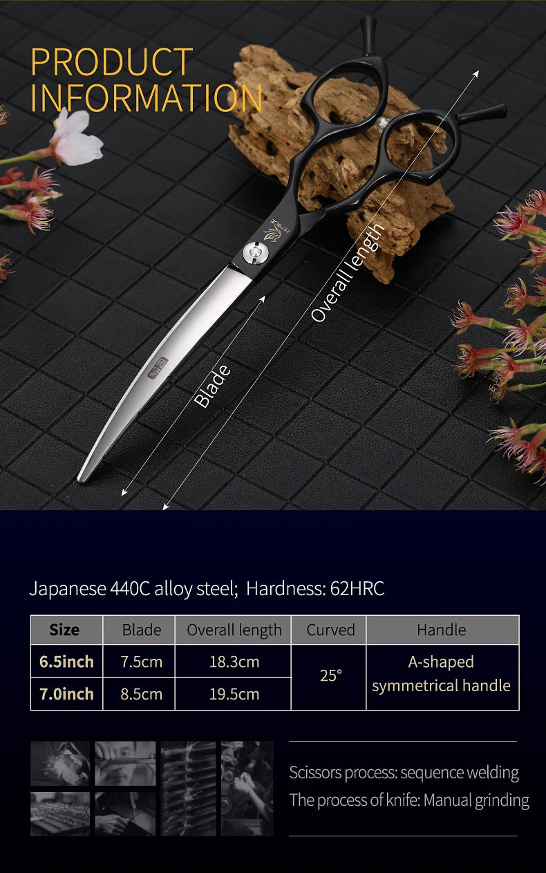 Fenice Professional symetrical handle colorful 6.5 inch pet dog curved animal grooming scissors