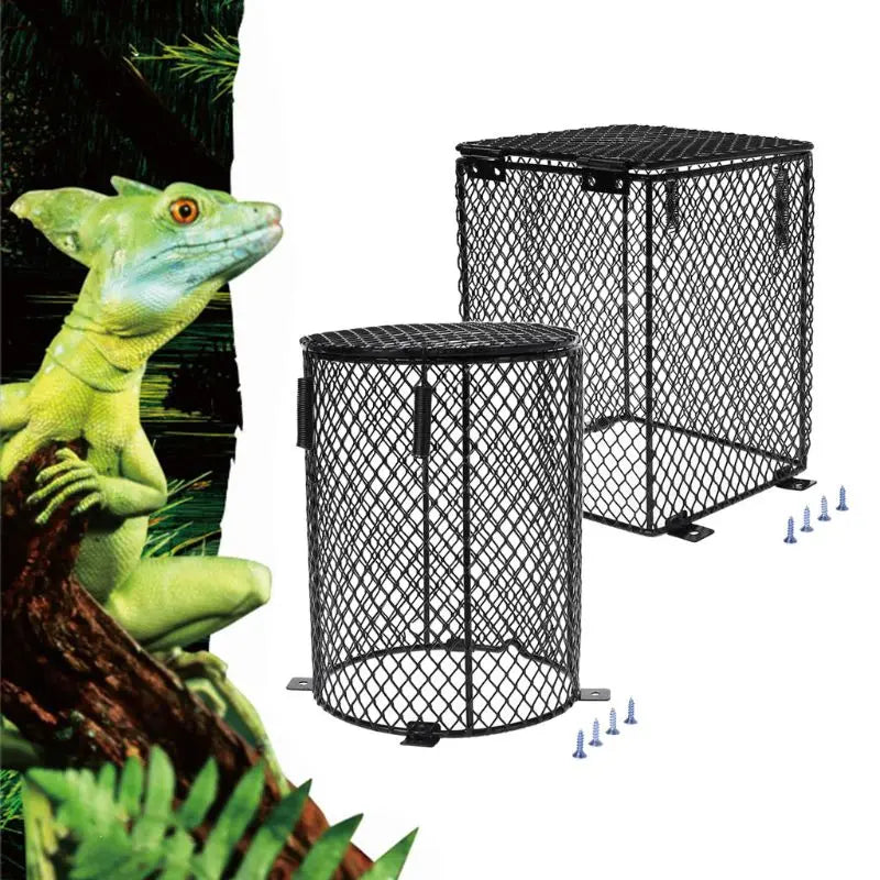 Rectangular/Round Reptile Heater Guard Heating Bulb Lamp Enclosure Cage Protector Metal Mesh Lamp Cover
