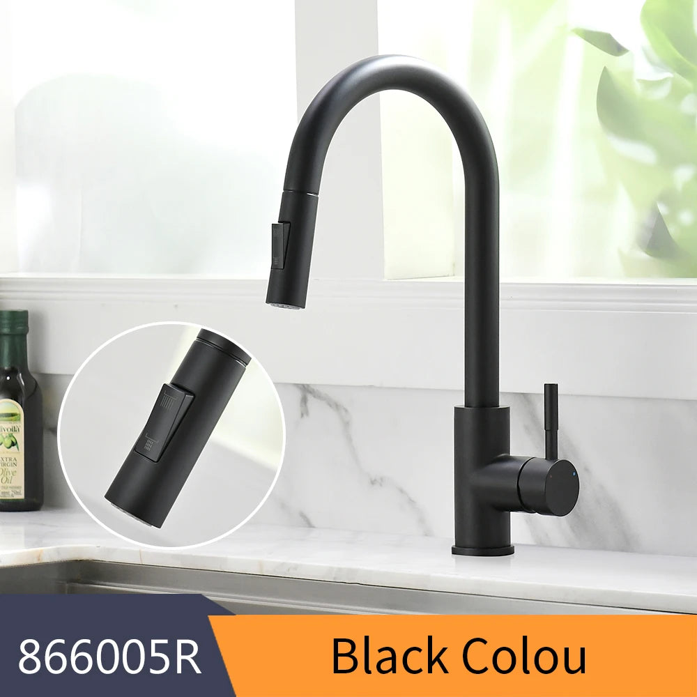 Brushed Nickel Kitchen Faucet Single Hole Pull Out Spout Kitchen Sink Mixer Tap Stream Sprayer Head Chrome/Black Mixer Tap866068