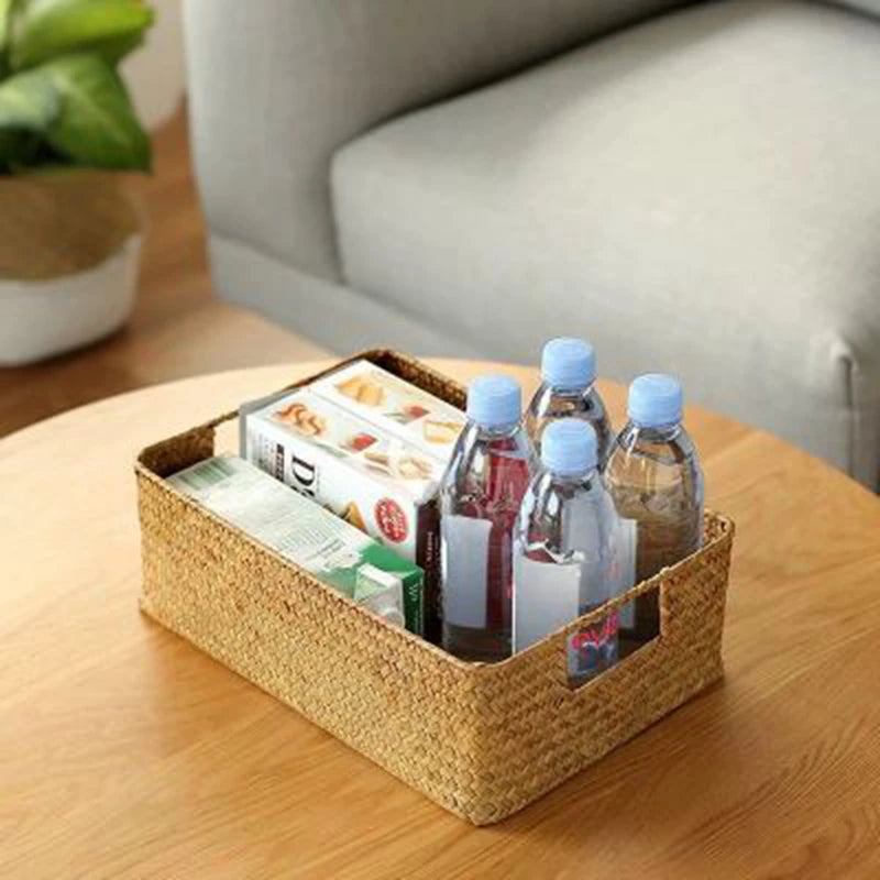 Zerolife-Woven Seagrass Basket for Home Decor, Natural Wicker Basket, Storage Basket, Fruit Bread Towel, Kitchen Table, Rattan