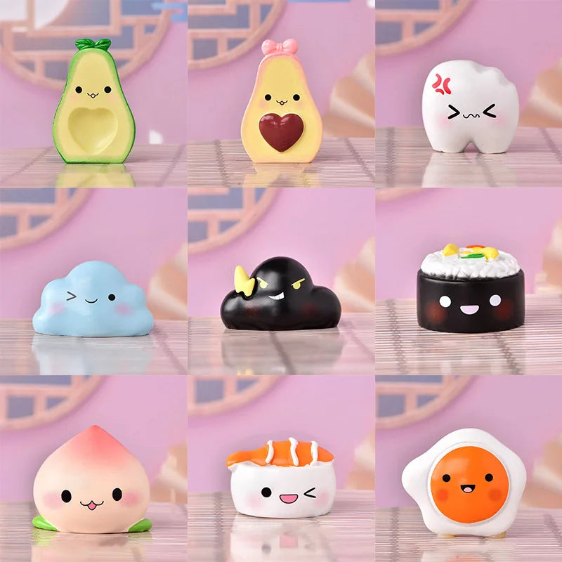 Cute Simulation Avocado Peach Sushi Egg Figurine Resin Cartoon Model Home Decor DIY Miniature Fairy Garden Cake Accessories