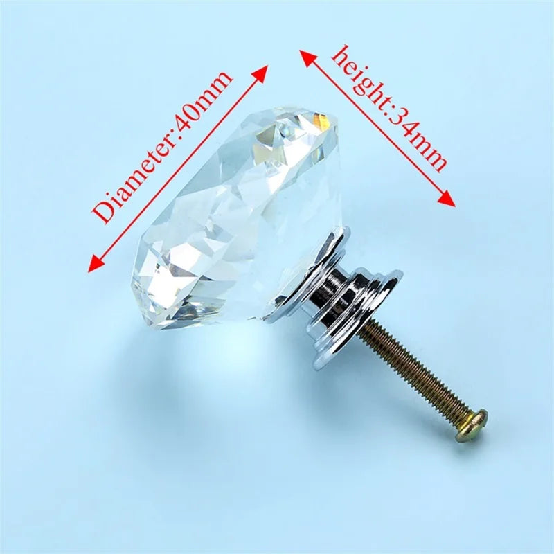 NAIERDI 20mm 30mm Diamond Crystal Glass Knobs Cupboard Pulls Drawer Knobs Kitchen Cabinet Handles Modern Style Furniture Pulls