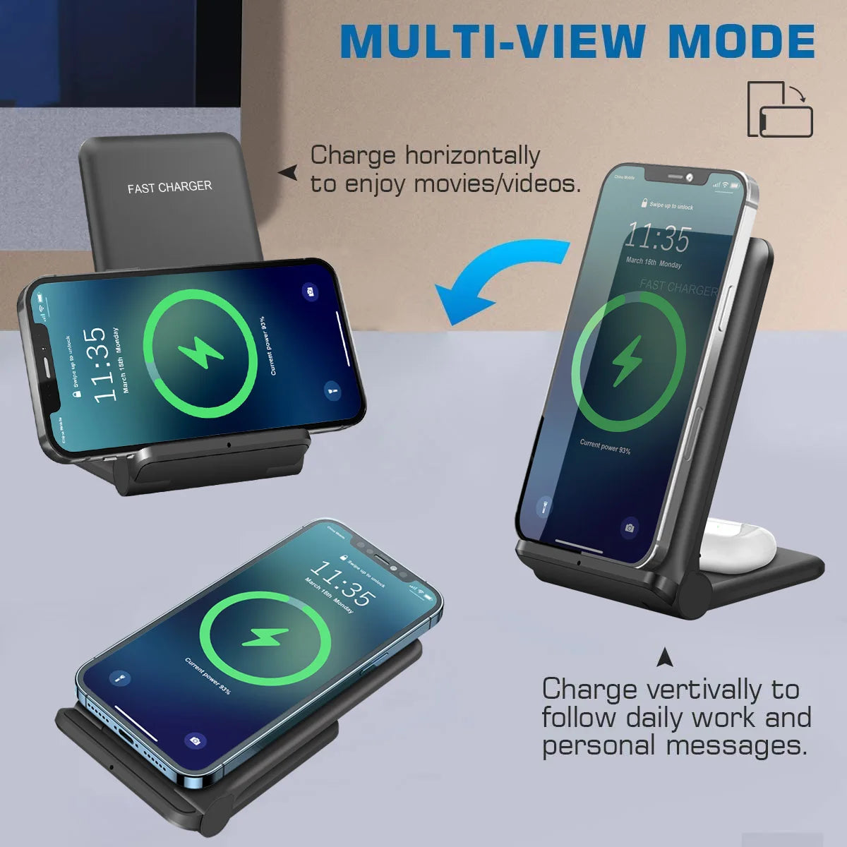 Foldable Wireless Charger 25W 2 in 1 Fast Charging Stand Pad For iPhone 15 14 13 12 11 8 XR X 8 Airpods Pro Samsung S23 S22 S21