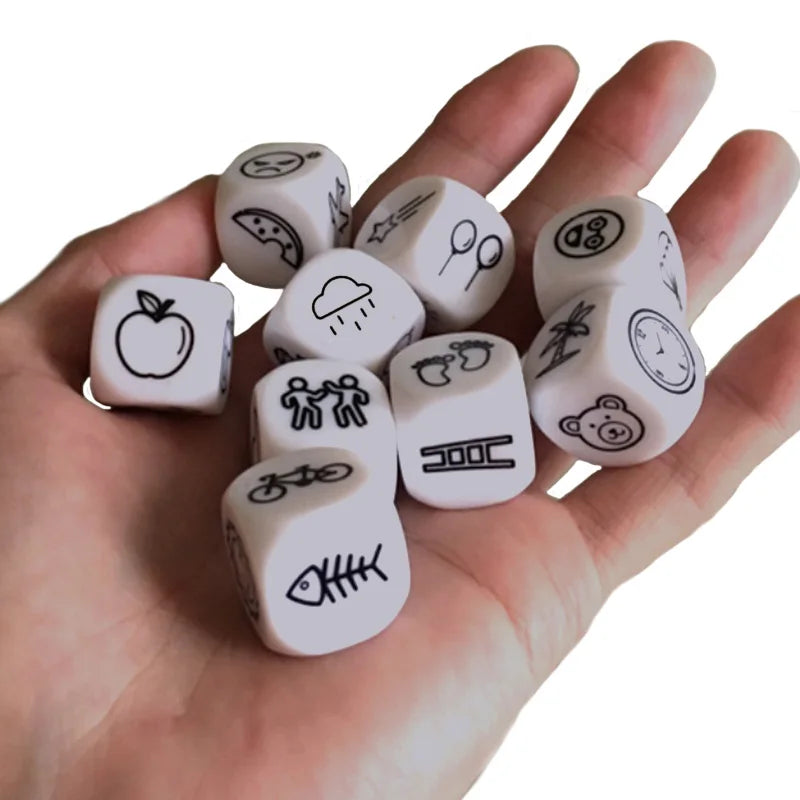 9pcs Dice Telling Story Toys Imagine Story Toys Dice Game DIY Blank Dice Sticker Party Game Educational Toys for Children Gifts
