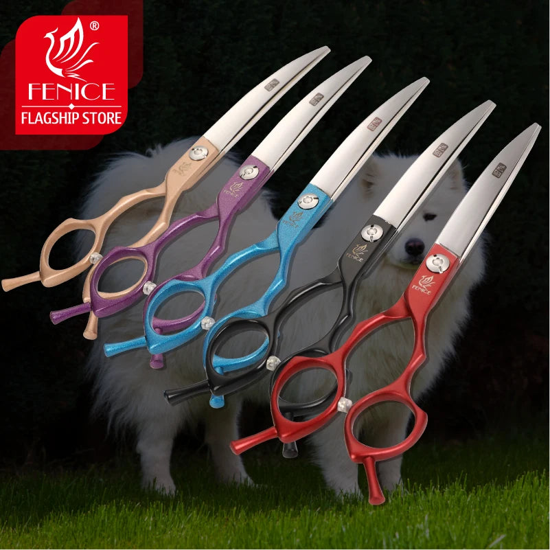 Fenice Professional symetrical handle colorful 6.5 inch pet dog curved animal grooming scissors