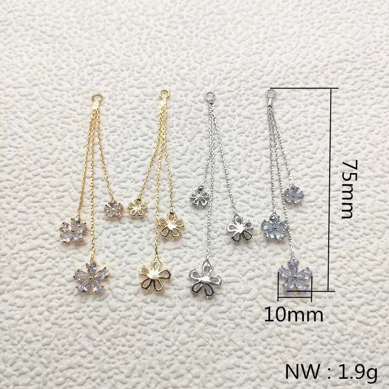 ! 75x10mm 10pcs Plating Real gold Zircon/Chain Charm For