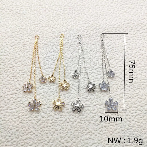 ! 75x10mm 10pcs Plating Real gold Zircon/Chain Charm For