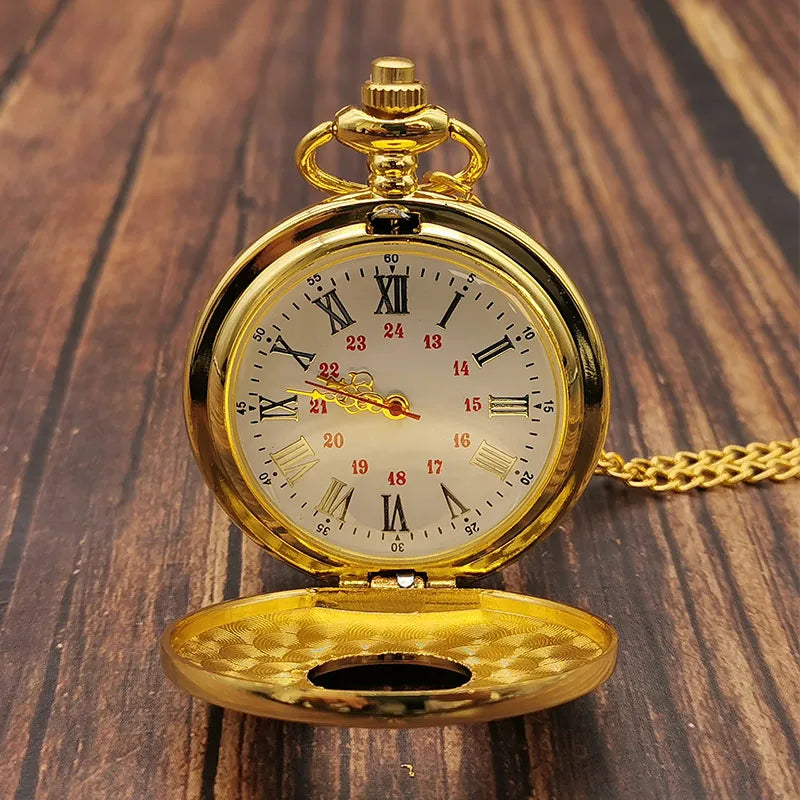 Luxury Gold Roman Numerals Quartz Pocket Watch Chain Men