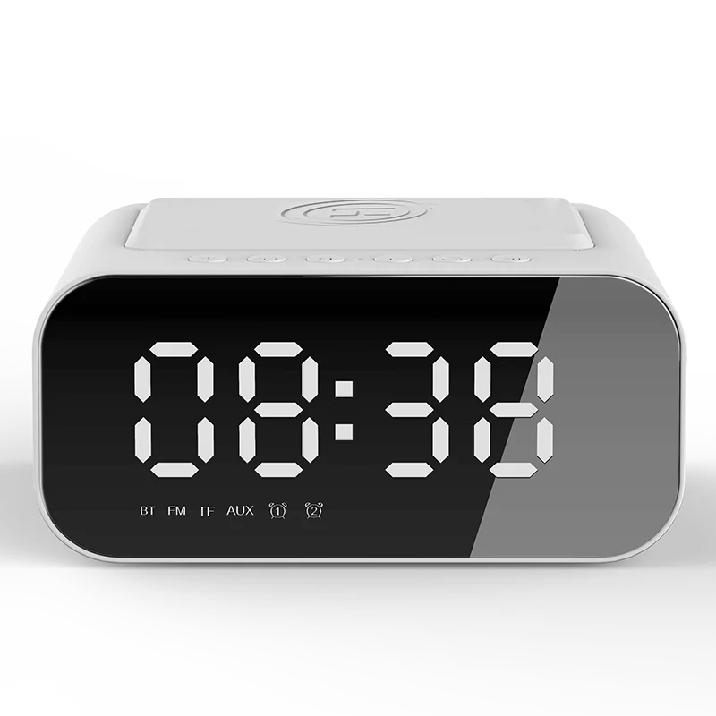 Digital Alarm Clock Bluetooth Speaker FM Radio Wireless Charger Phone Charging Pad  USB Fast Charger Table Clock