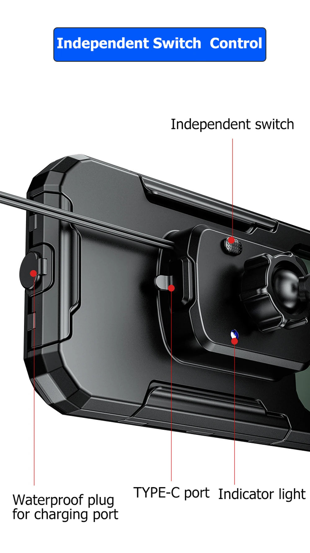 2022 Waterproof Case 12V Motorcycle Phone Holder Wireless Charger 15W Qi/ Type C PD USB Fast Charge Mount Box Double Socket Arms