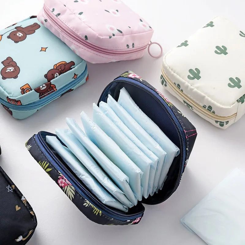 Women Girls Kawaii Napkin Sanitary Pads Bag Pouch Organizer Cosmetic Makeup Tampon Bags Cute Travel Gadgets Lipstick Storage Bag