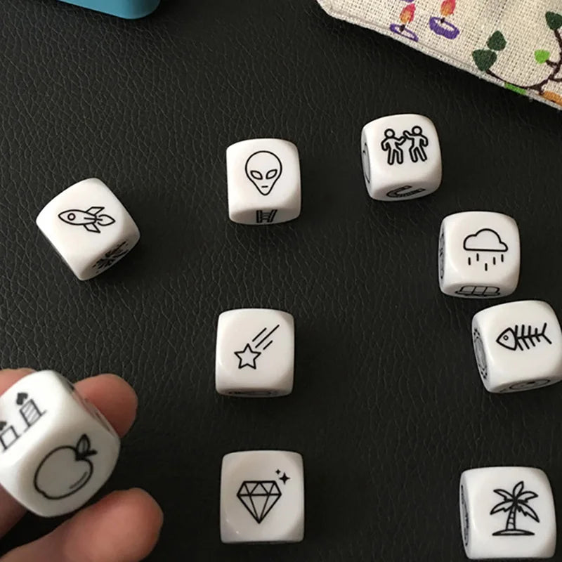 9pcs Dice Telling Story Toys Imagine Story Toys Dice Game DIY Blank Dice Sticker Party Game Educational Toys for Children Gifts