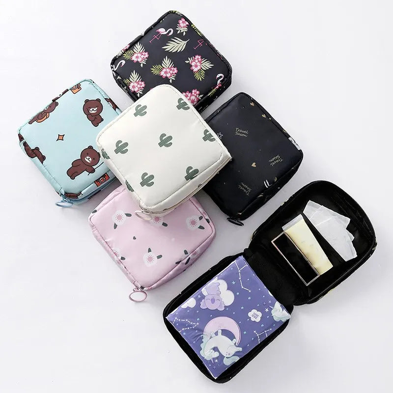 Women Girls Kawaii Napkin Sanitary Pads Bag Pouch Organizer Cosmetic Makeup Tampon Bags Cute Travel Gadgets Lipstick Storage Bag