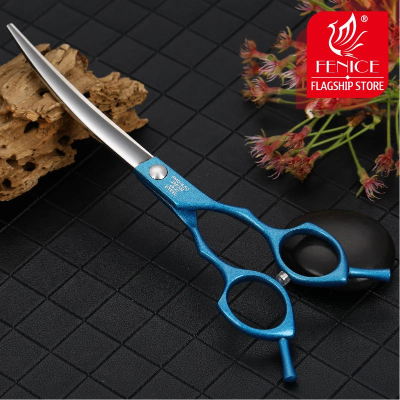 Fenice Professional symetrical handle colorful 6.5 inch pet dog curved animal grooming scissors