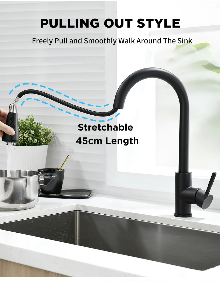 Brushed Nickel Kitchen Faucet Single Hole Pull Out Spout Kitchen Sink Mixer Tap Stream Sprayer Head Chrome/Black Mixer Tap866068