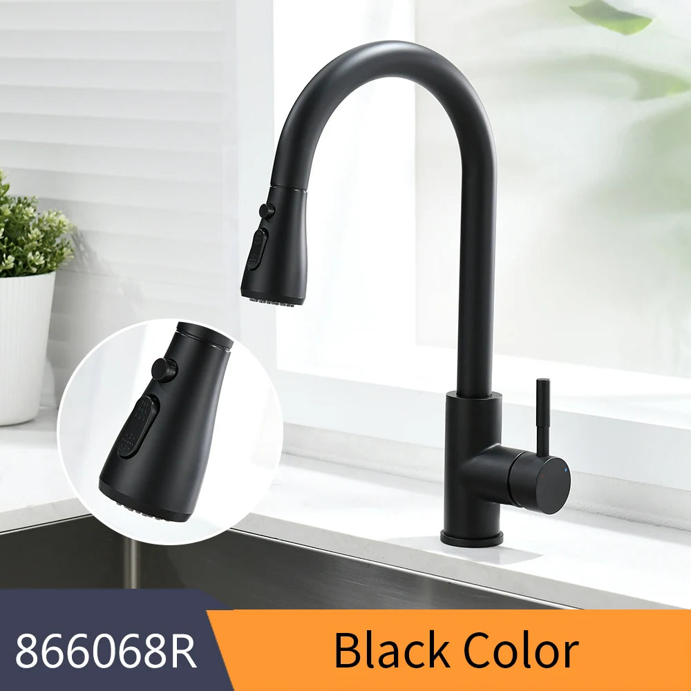 Brushed Nickel Kitchen Faucet Single Hole Pull Out Spout Kitchen Sink Mixer Tap Stream Sprayer Head Chrome/Black Mixer Tap866068