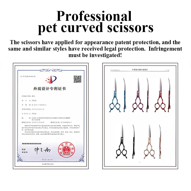 Fenice Professional symetrical handle colorful 6.5 inch pet dog curved animal grooming scissors