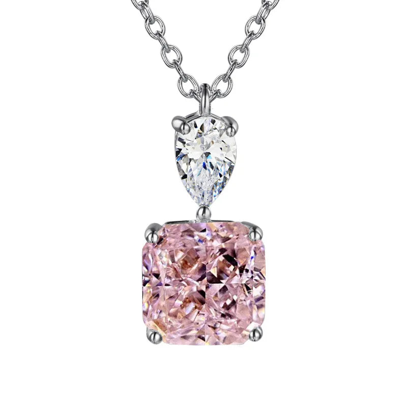 Huitan Luxury Princess Square CZ Pendant Necklace for Women White/Green/Yellow/Pink Colors Fashion Wedding Jewelry Drop Shipping