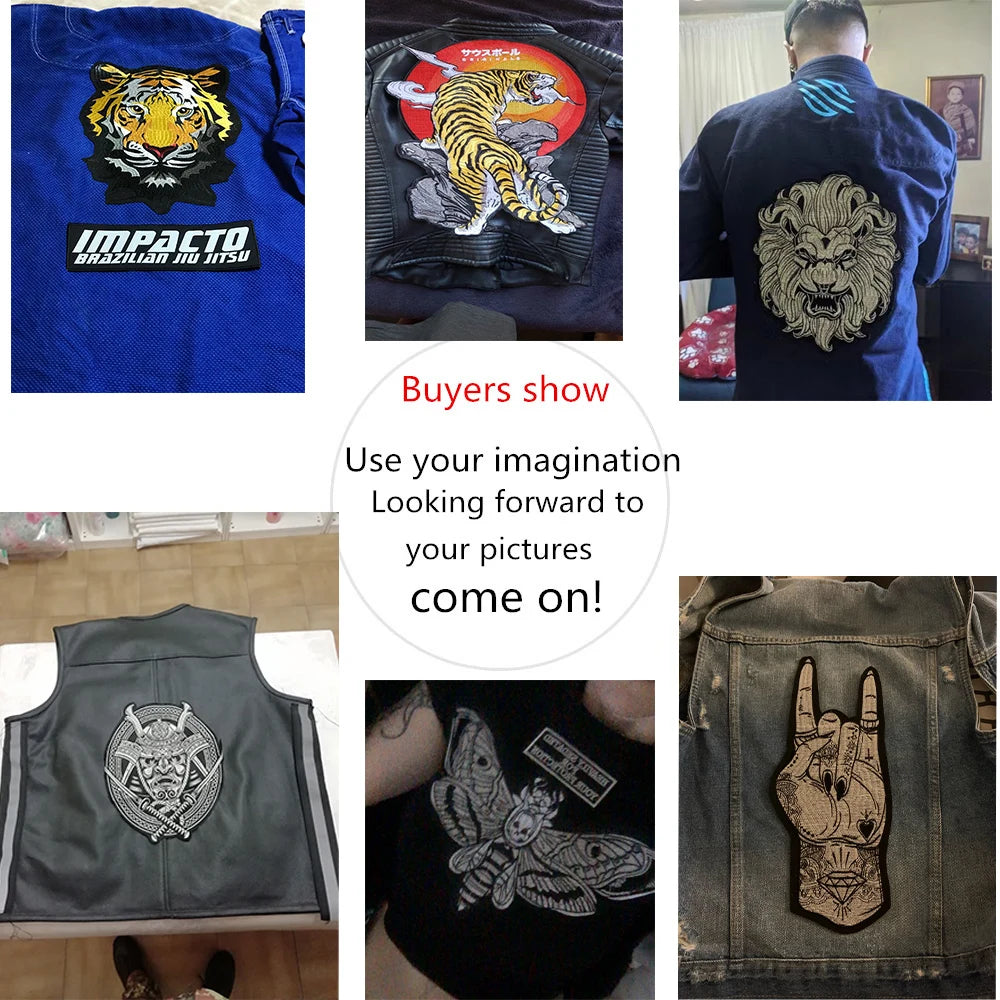 Large Skull Snake flower Biker Patches Iron on Embroidery Back Applique Jackets DIY Motorcycle Patch for Clothing Punk  Badge