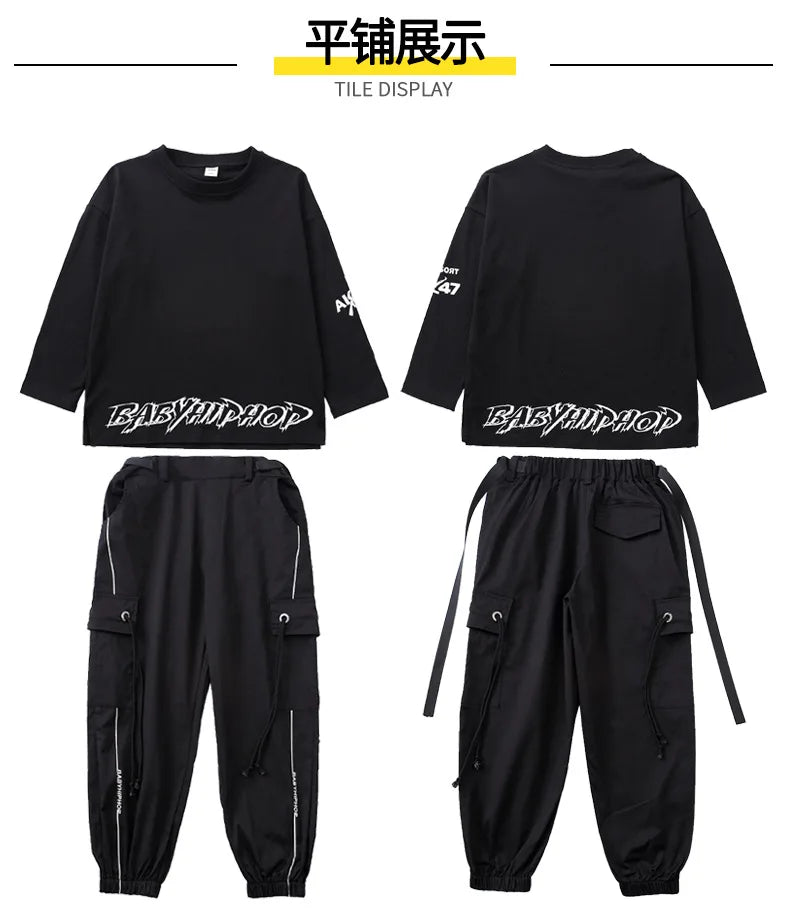 Boy Hip Hop Girl High Collar Vest Cargo Pants Outfits Child Sweatshirt Joggers Street Dance Kids Waistcoat Streetwear Costumes