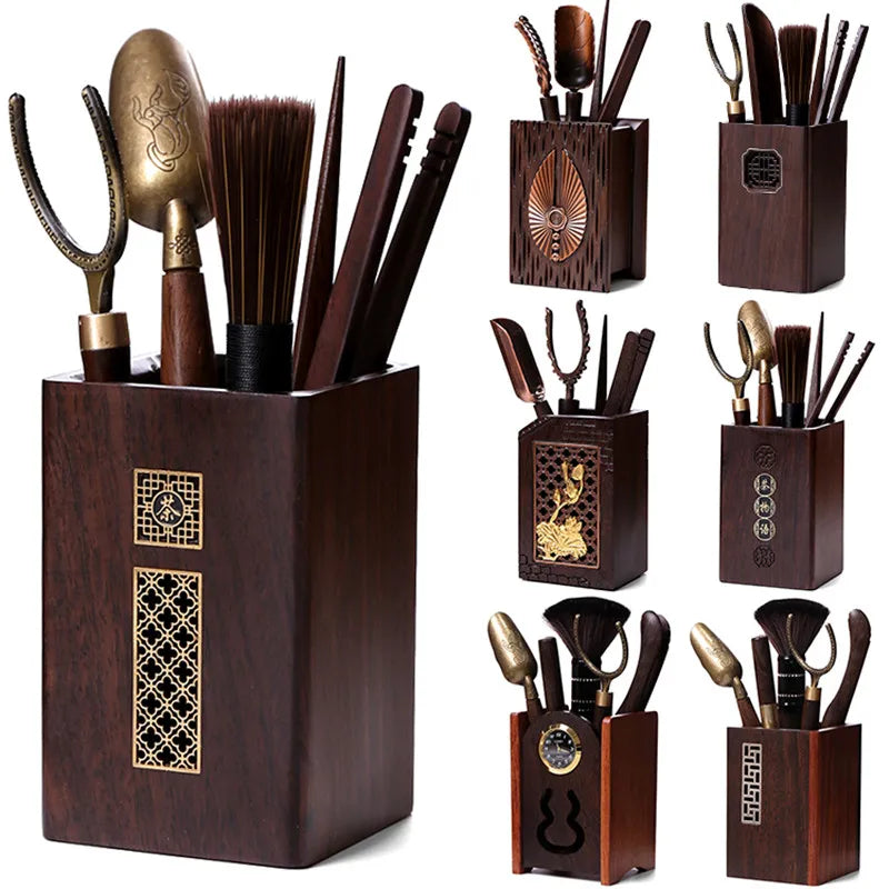 Kungfu Tea Set Accessories, Tea Ceremony, Six Gentlemen Whole Set, Black Sandalwood, Solid Wood Tea Clip, Bamboo Tweezers