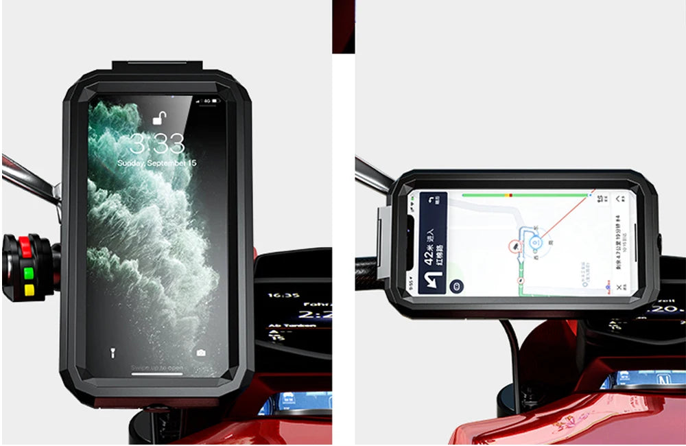2022 Waterproof Case 12V Motorcycle Phone Holder Wireless Charger 15W Qi/ Type C PD USB Fast Charge Mount Box Double Socket Arms