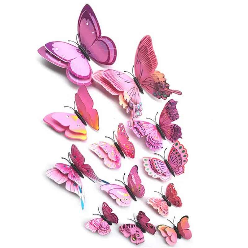 12Pcs 3D Double Layer Butterfly Wall Sticker on The Wall for Home Decor DIY Butterflies Fridge Magnet Stickers Room Decoration