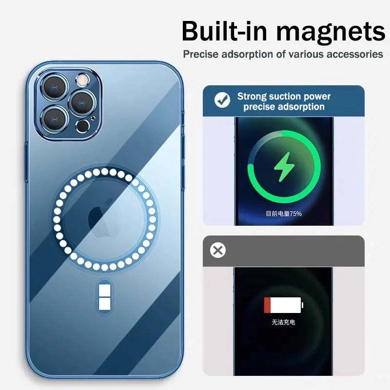Luxury Plating Silicone Magnet Case For iPhone 14 13 12 11 Pro Max 12 13Mini Wireless Charger Magsafing Electroplate Soft Covers