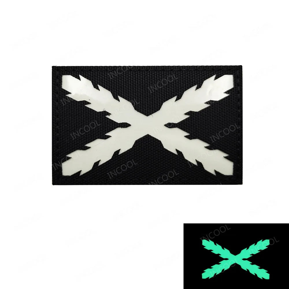 Black White IR Reflective Spain Patch Infrared Spanish Flag Patches Embroidery Patch For Backpack Clothes