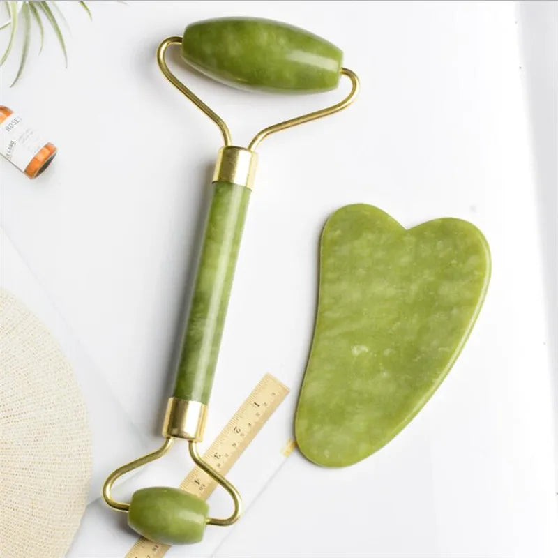 Massager For Face Jade Roller Set Green Facial Natural Gouache Scraper Body Back Beauty Skin Care Slimming Massagers Roller