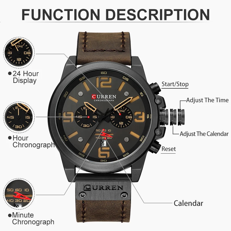Curren Mens Watches Top Luxury Brand Waterproof Sport Wrist Watch