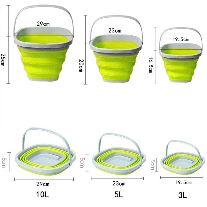Silicone Bucket Fishing Folding Square Bucket Car Wash Outdoor Fishing Supplies Bathroom Kitchen Camp Bucket 5L/10L