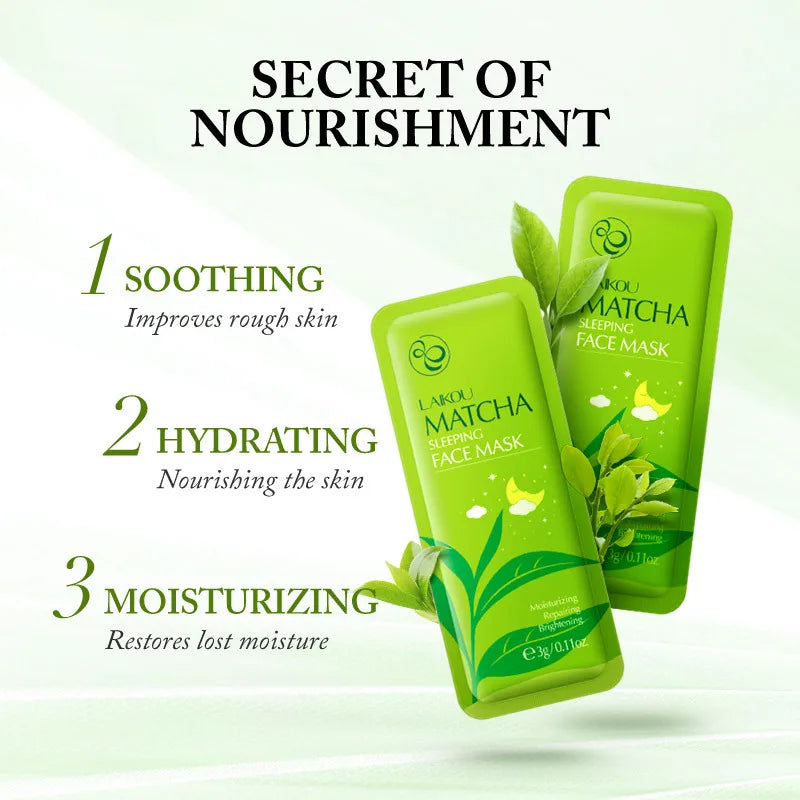 7Pcs LAIKOU Matcha Face Mask Moisturizing Green Tea Skin Sleeping Facial Mask Beauty Nourishing Oil Control Skin Care