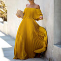 Sexy Off Shoulder Solid Summer Women Long Dress Elegant Patchwork Strapless Walk Dress Fashion Femme Wedding Party Dress Vestido