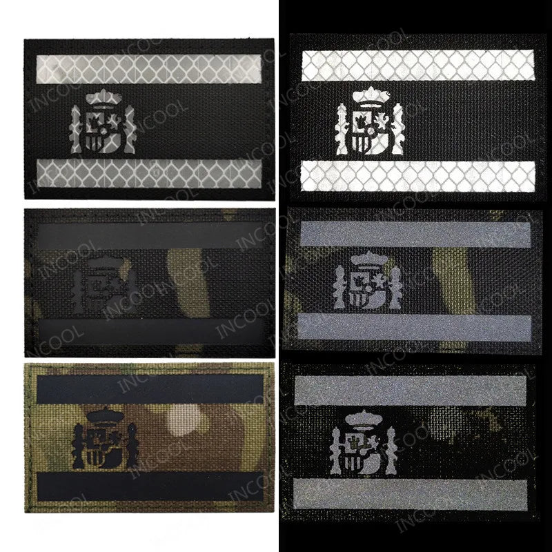 Black White IR Reflective Spain Patch Infrared Spanish Flag Patches Embroidery Patch For Backpack Clothes