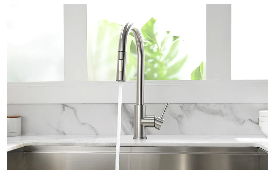 Brushed Nickel Kitchen Faucet Single Hole Pull Out Spout Kitchen Sink Mixer Tap Stream Sprayer Head Chrome/Black Mixer Tap866068
