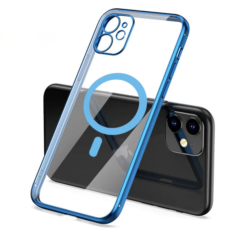 Luxury Plating Silicone Magnet Case For iPhone 14 13 12 11 Pro Max 12 13Mini Wireless Charger Magsafing Electroplate Soft Covers