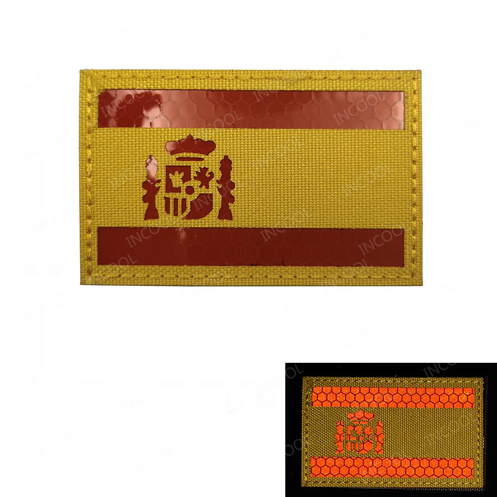Black White IR Reflective Spain Patch Infrared Spanish Flag Patches Embroidery Patch For Backpack Clothes