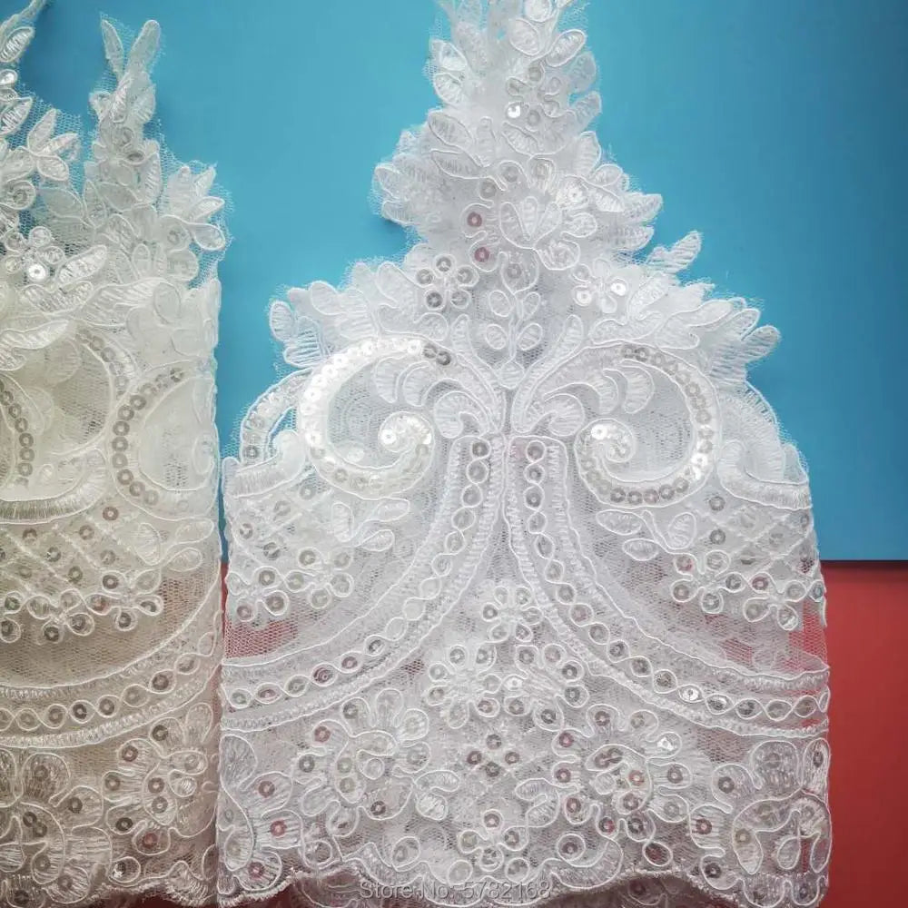 1Yard/23cm White Ivory Sequin Cording Fabric Flower Venise Venice Mesh Lace Trim Applique Sewing Craft for Wedding Dec.