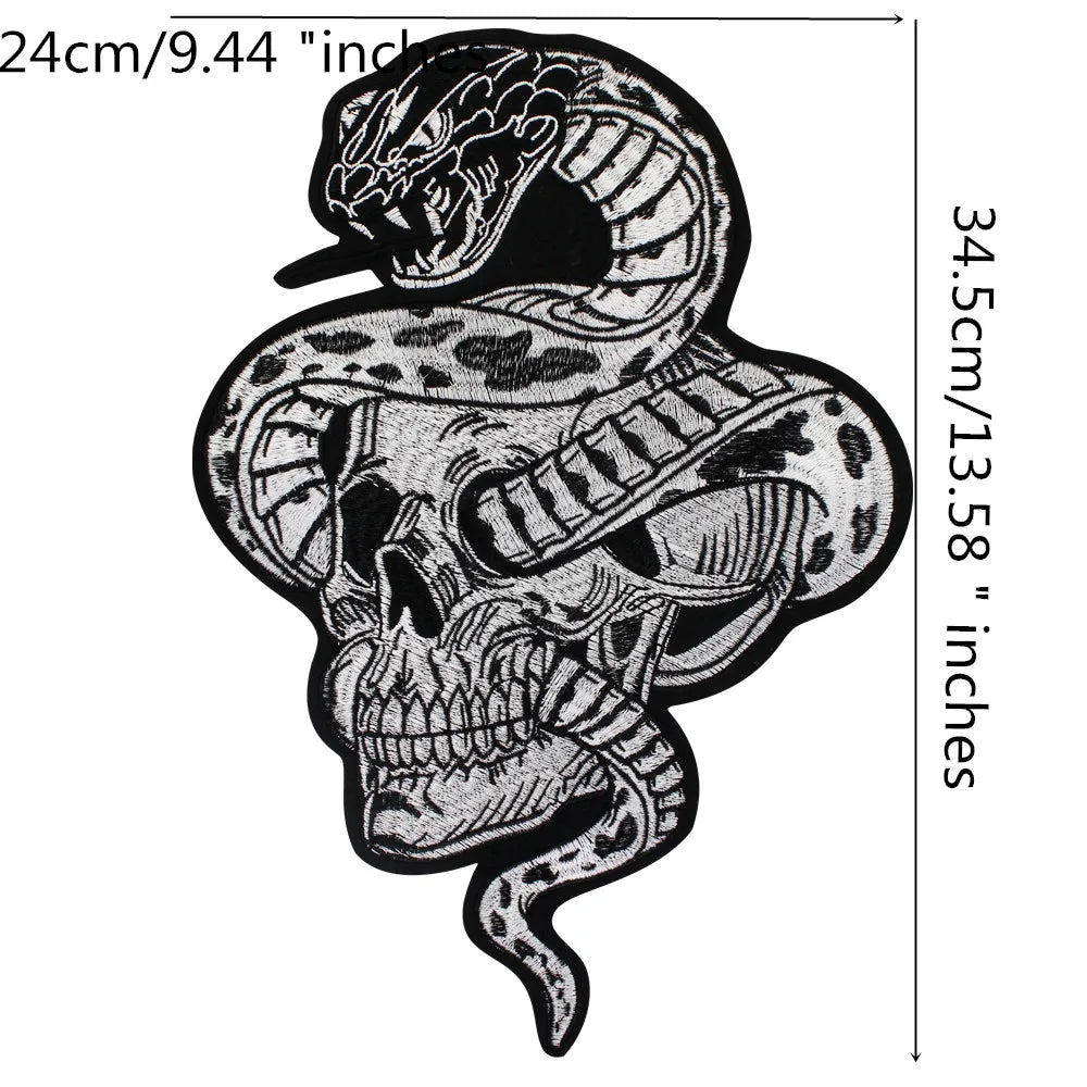 Large Skull Snake flower Biker Patches Iron on Embroidery Back Applique Jackets DIY Motorcycle Patch for Clothing Punk  Badge