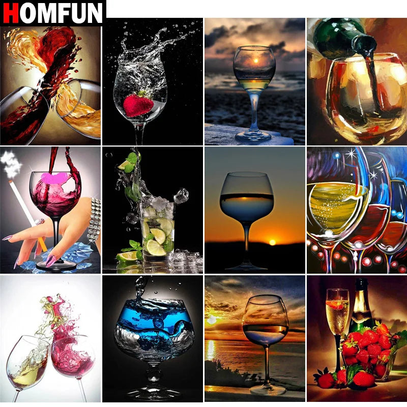 HOMFUN Full Diamond "Red Wine Glass" DIY 5D Diamond Painting Cross Stitch Home Decor Picture Of Rhinestone Handmade