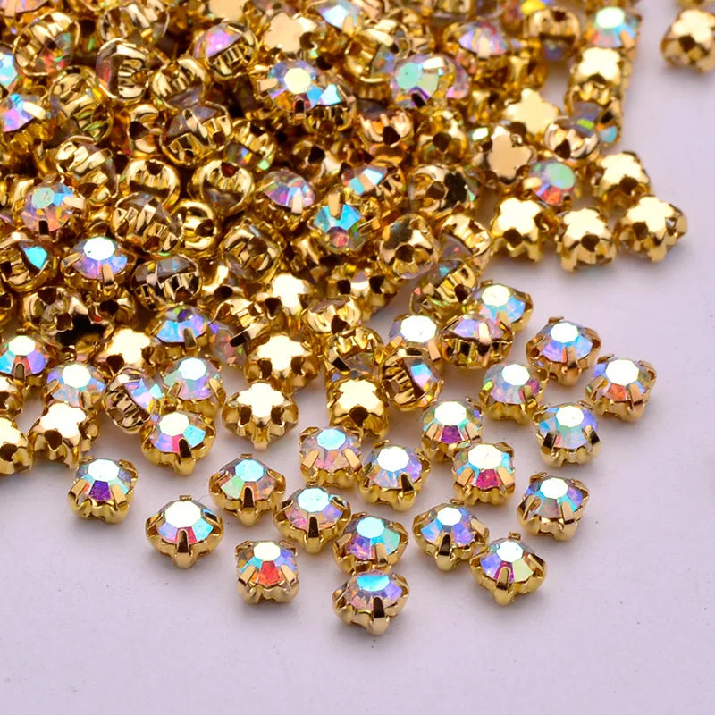 JUNAO SS12 3mm Sewn Sliver Clear Claw Rhinestones Glass Strass Round Shapes Crystal Stones  For Needlework Crafts