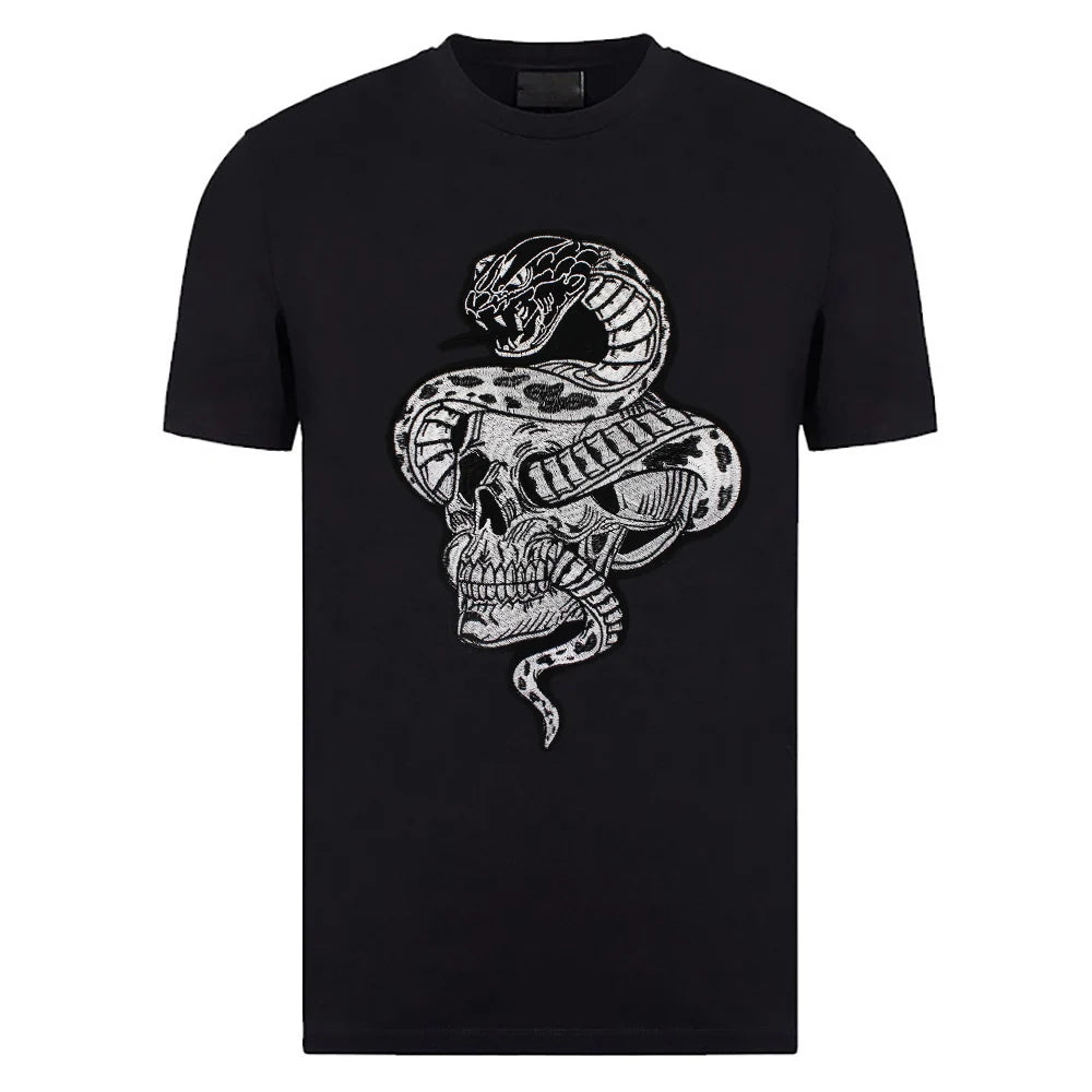 Large Skull Snake flower Biker Patches Iron on Embroidery Back Applique Jackets DIY Motorcycle Patch for Clothing Punk  Badge
