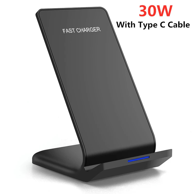 30W Qi Wireless Charger Stand Fast Charging Dock Station For iPhone 13 12 11 Pro X XS Max XR Samsung S20 S10 Xiaomi Phone Holder
