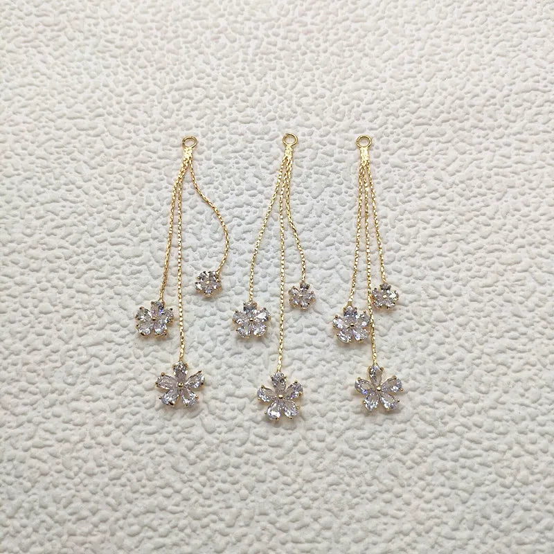 ! 75x10mm 10pcs Plating Real gold Zircon/Chain Charm For